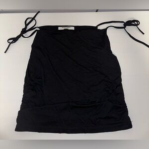 Black tank top with bow tie on top. Rouched on sides.